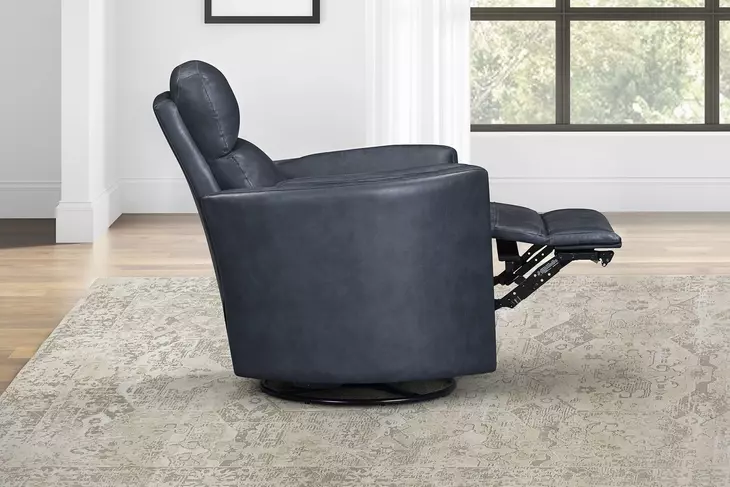 Arcadia Vintage Navy Leather Swivel Glider Power Recliner with USB Charging