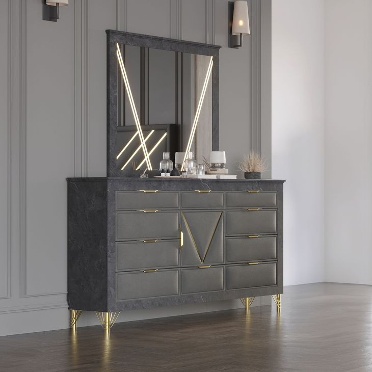 Symmetry Charcoal Rectangular Dresser Mirror with LED