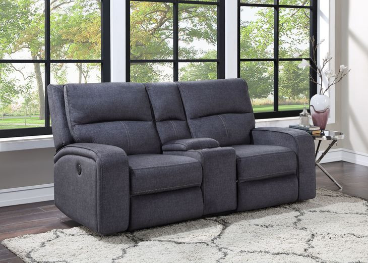 Lovell Gray 65" Power Reclining Console Loveseat with USB Charging