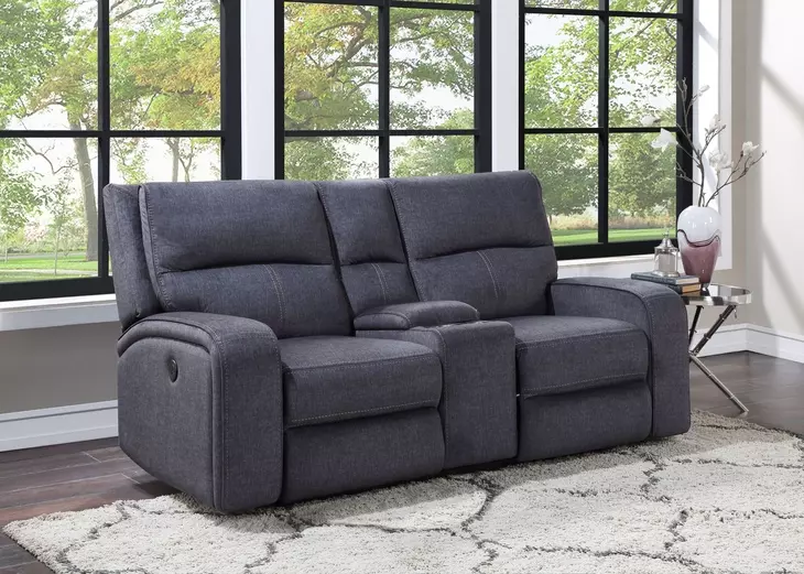 Lovell Gray Power Reclining Console 65" Loveseat with USB Charging