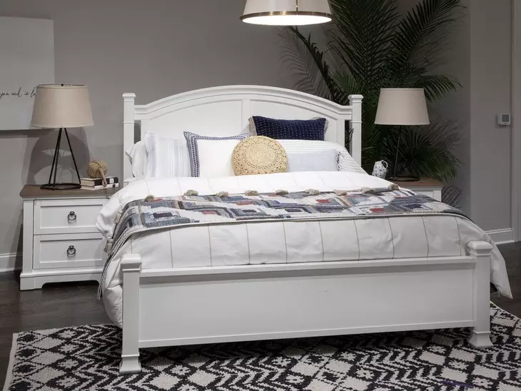 Crownfall Whisper White and Cerused Nutmeg Queen Panel Bed