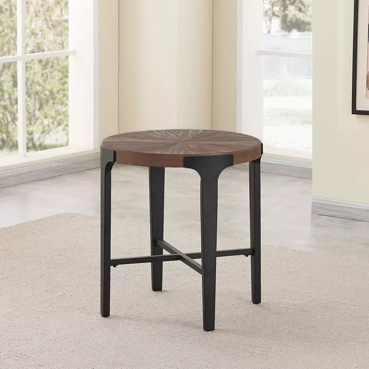 Chevron Brown Round End Table