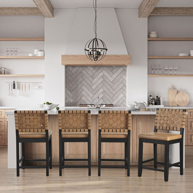 Reid Brown Vegan Leather Counter Height Chair Set of 2