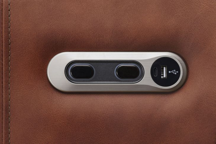 Radius Vintage Whiskey Leather Swivel Glider Power Recliner with USB Charging