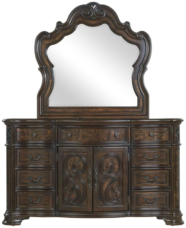 Royale Brown 9 Drawer Dresser and Mirror