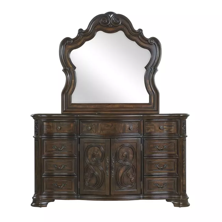 Royale Brown 9 Drawer Dresser and Mirror