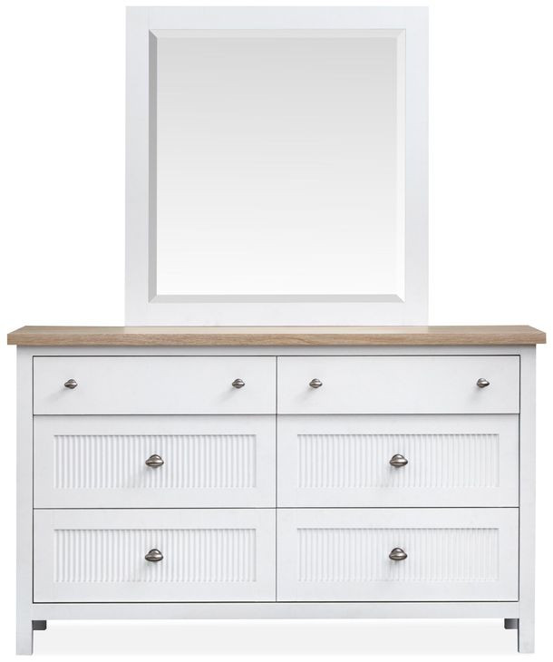 Windmill Harbour White Whisp and Sand 6 Drawer Dresser with Rectangular Mirror