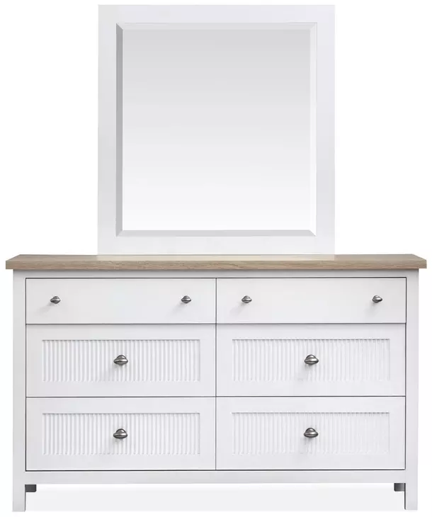 Windmill Harbour White Whisp and Sand 6 Drawer Dresser with Rectangular Mirror