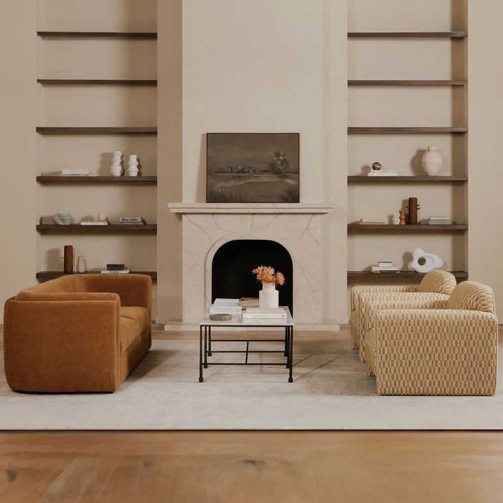 River Botticino and Black Rectangular Marble Top Coffee Table