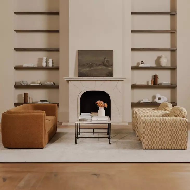 River Botticino and Black Rectangular Marble Top Coffee Table