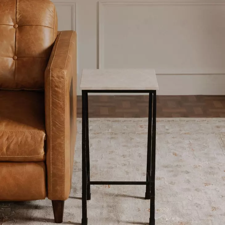 River Botticino and Black Square Marble Top Side Table