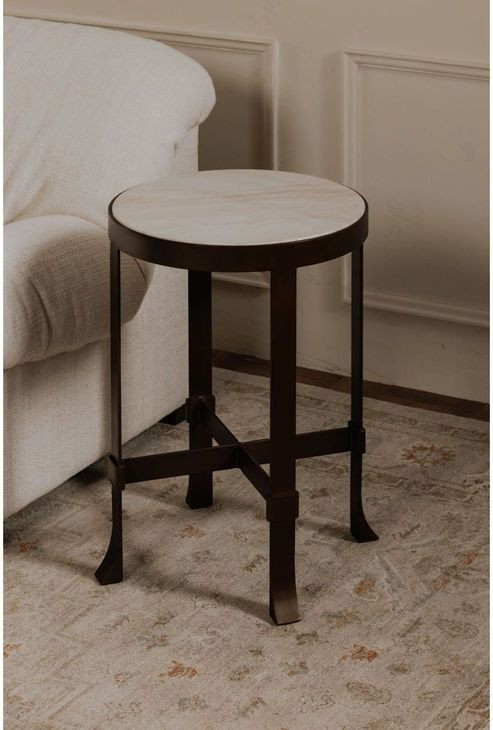 Holli White and Black Round Marble Top Side Table