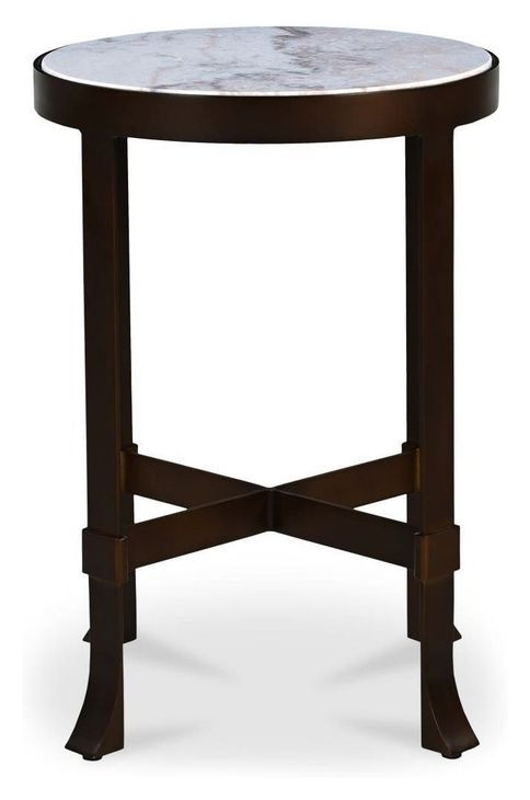 Holli White and Black Round Marble Top Side Table