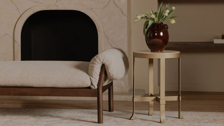 Holli Travertine and Gold Round Side Table