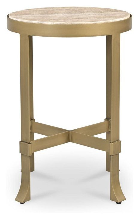 Holli Travertine and Gold Round Side Table