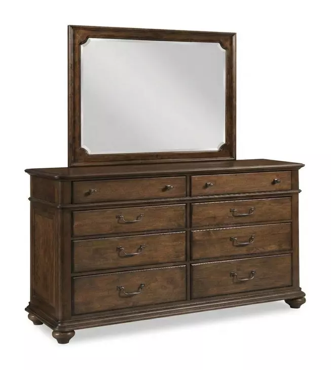 Kingswell Rich Hazelnut 8 Drawer Witham Bureau with Rectangular Mirror