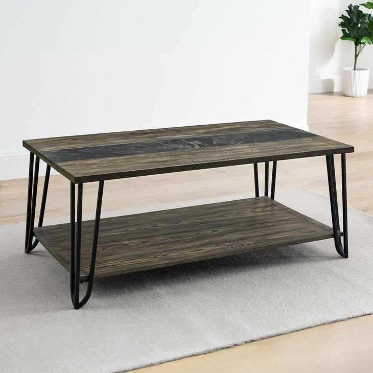 Harper Brown Rectangular Cocktail Table with Sintered Stone Inlay