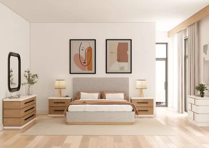 Portico Cuddle Natural and Sienna King Upholstered Panel Bed