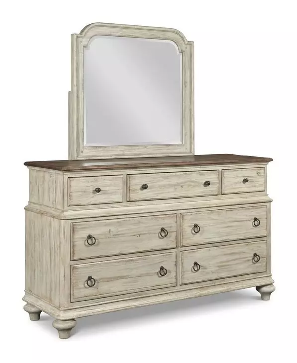 Homestead Pine Cornsilk 7 Drawer Wellington Dresser with Rectangular Mirror