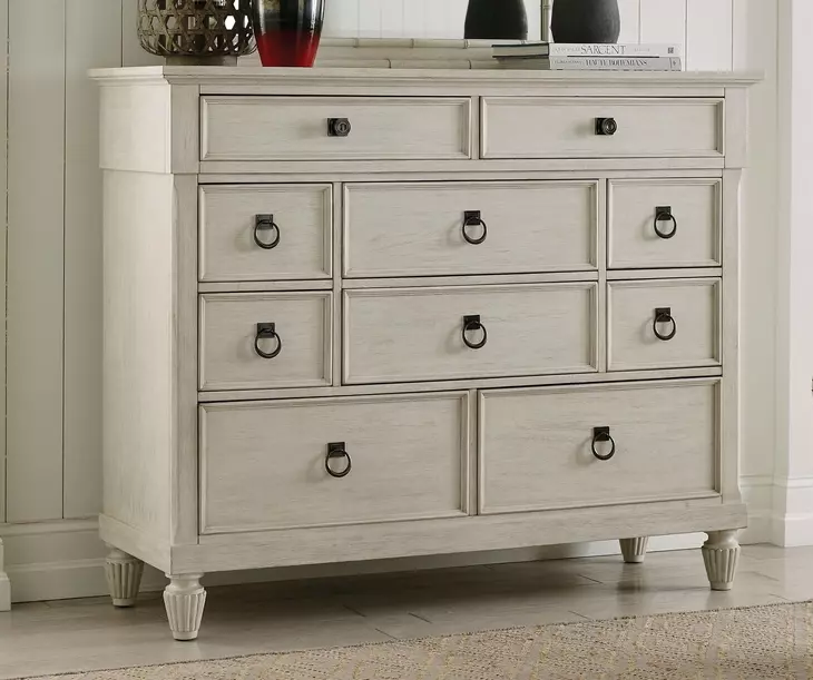 Grand Bay Egret 10 Drawer Aster Bureau with Rectangular Bamboo Mirror