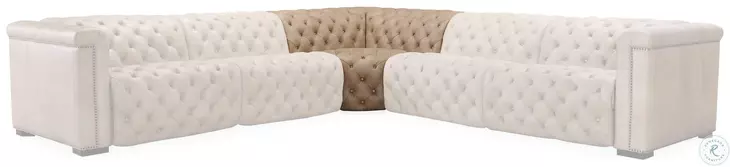 Savion Grandier Giovanni Taupe Leather 5 Piece Power Reclining Sectional With Power Headrest