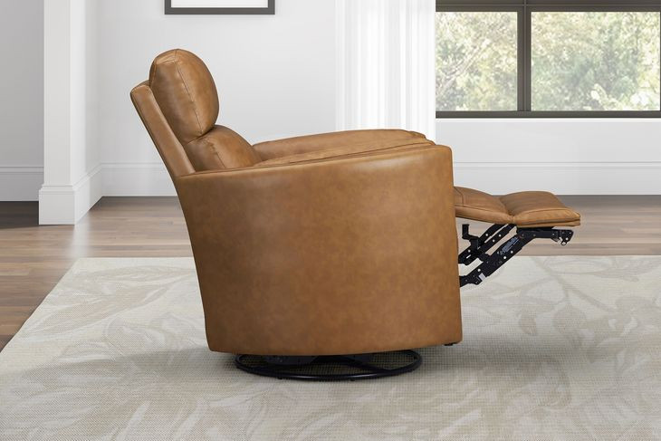 Radius Vintage Caramel Leather Swivel Glider Power Recliner with USB Charging