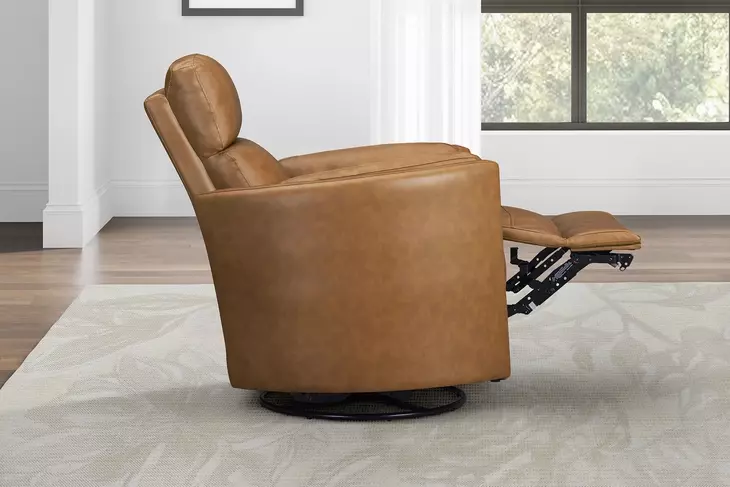 Arcadia Vintage Caramel Leather Swivel Glider Power Recliner with USB Charging