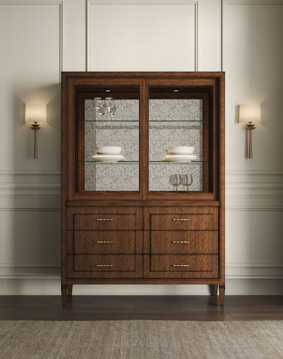 Eave Brown 2 Glass Door China Cabinet with 6 Drawers