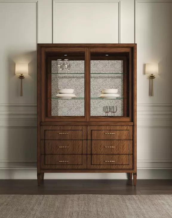Eave Brown 2 Glass Door China Cabinet with 6 Drawers