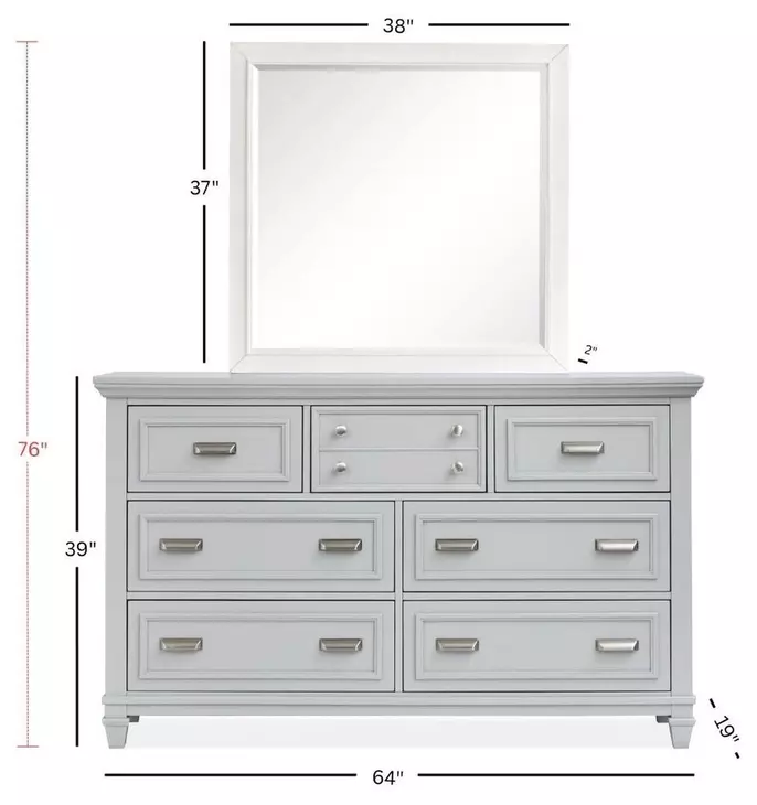 Charleston Harbor Gray and White Dove 7 Drawer Dresser with Rectangular Mirror