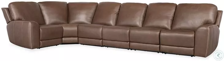 Torres Medium Brown Leather 6 Piece LAF Power Reclining Sectional
