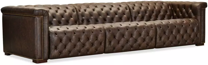 Savion Deux 43" Brown 3-Seater 126" Sofa with Dual Power Recliners and Triple Power Headrests