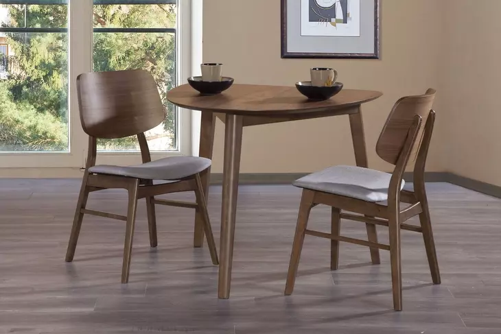 Oscar Walnut and Gray 35" Triangular Corner Dining Set with 2 Cushion Chairs