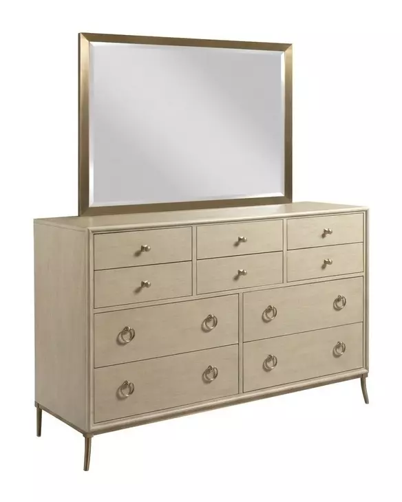 Lenox Alabaster and Gold 10 Drawer Ventura Dresser with Rectangular Anaheim Mirror