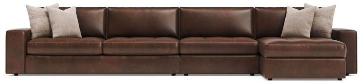 Nest Brown Leather 3 Piece Modular Sectional with RAF Chaise and Pillows
