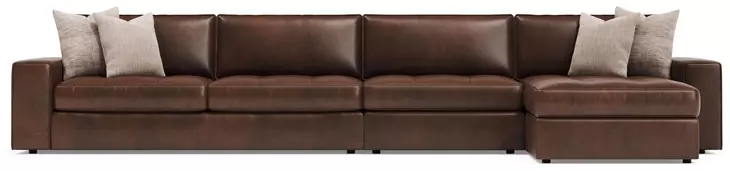 Nest Brown Leather 3 Piece Modular Sectional with RAF Chaise and Pillows