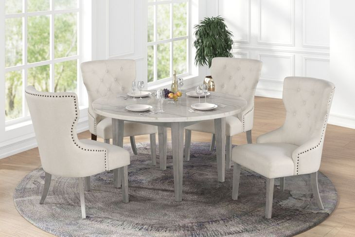 Essence White and Gray 54" Round Marble Top Dining Table