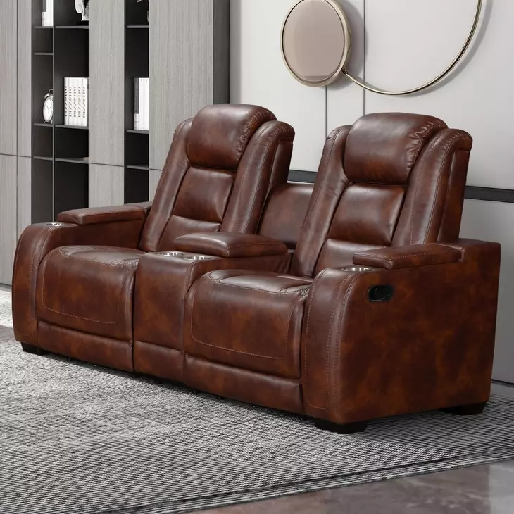 Chester Brown 74" Reclining Console Loveseat