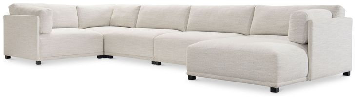 Parker Cream 5 Piece Modular Sectional with RAF Chaise and Pillows