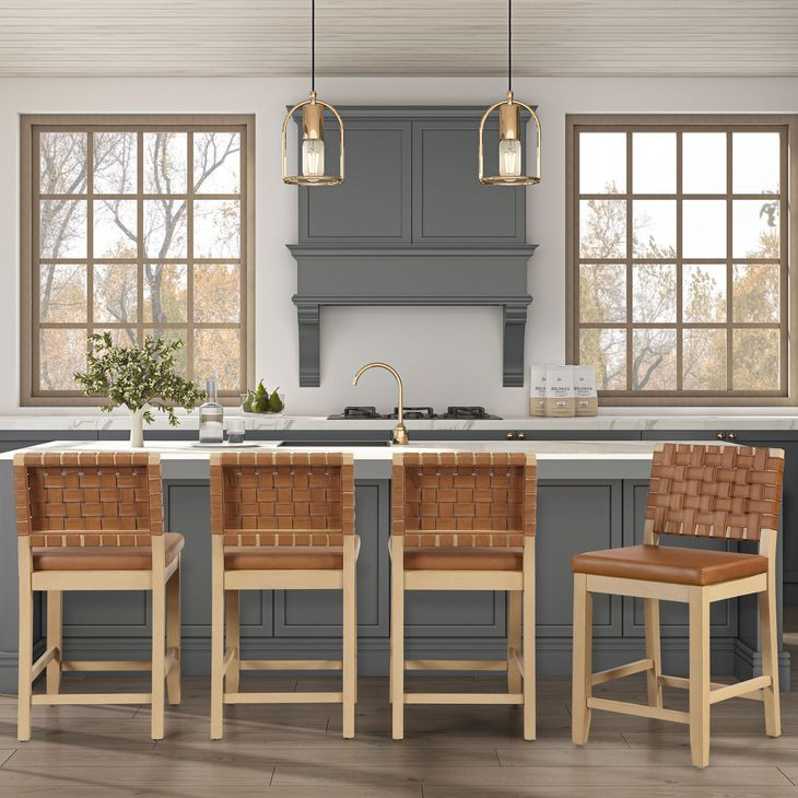 Reid Sand Vegan Leather Counter Height Chair Set of 2