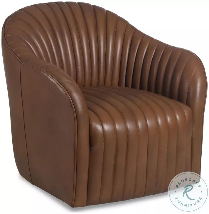 Elias Fergus Toffee Leather Channel Back Swivel Chair
