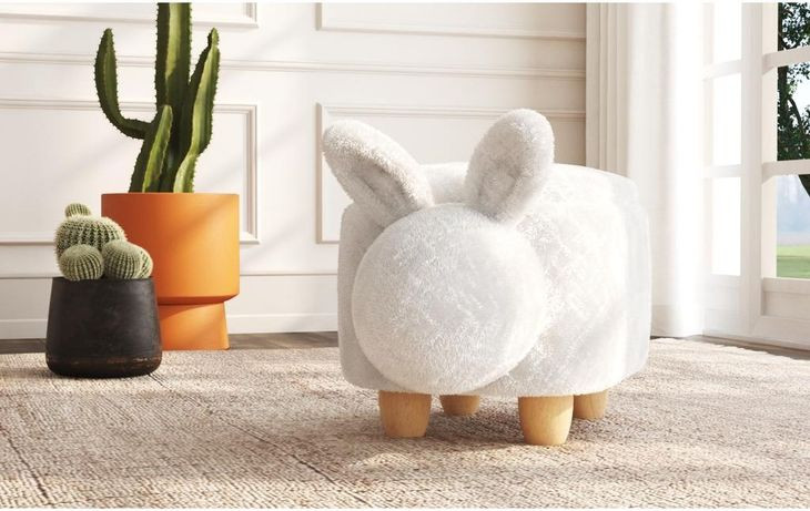 Thumper White Upholstered Rabbit Storage Stool From Picket House ...