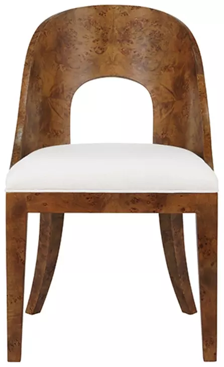 Rafferty White Linen Performance Fabric Dining Chair With Matte Dark Burl Wood Frame