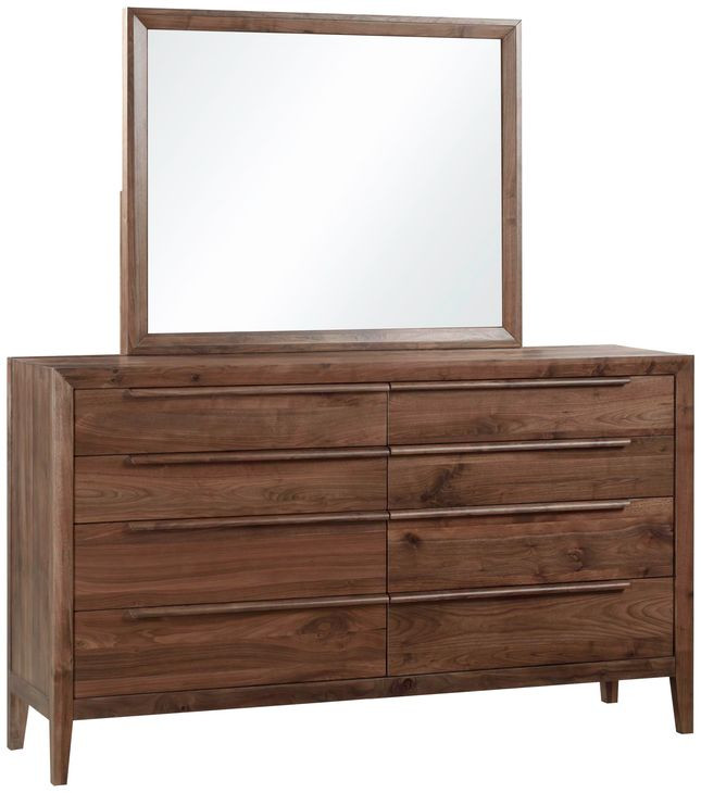 Ralston Dark Amber 8 Drawer Dresser and Rectangular Mirror