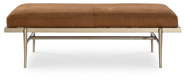 Mosaic Brown Leather Upholstered Rectangular Tobin Cocktail Ottoman
