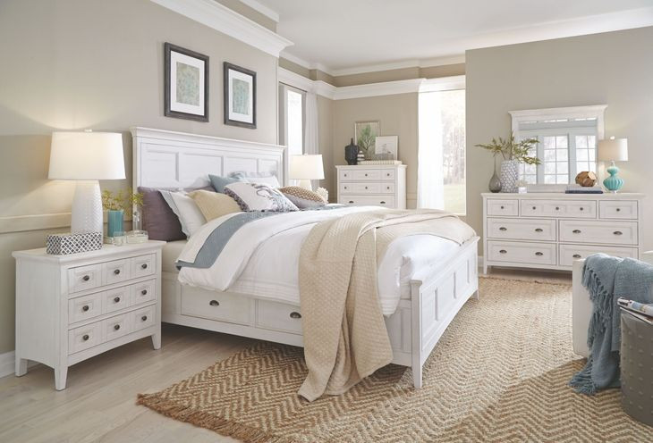 Bluehaven Chalk White and Dovetail Gray 7 Drawer Dresser with Rectangular Mirror