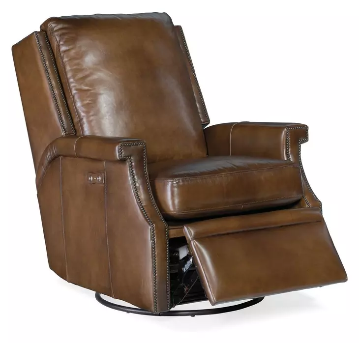 Collin Checkmate Pawn Leather Swivel Glider Power Recliner