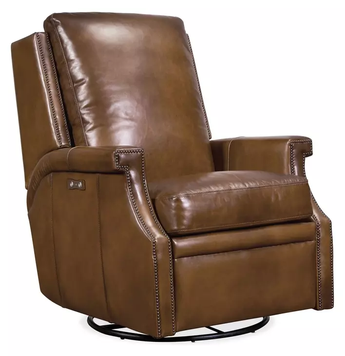 Logan Checkmate Pawn Leather Swivel Glider Power Recliner