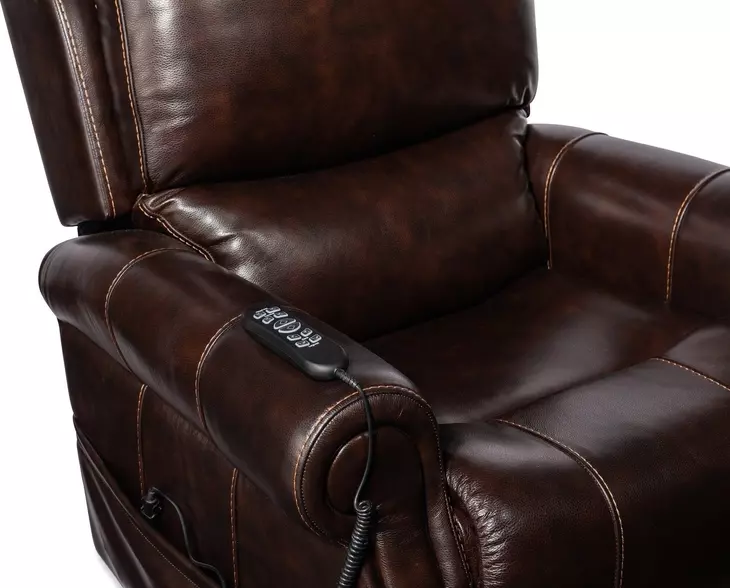 Eisley Maddison Walnut Leather Lift Power Recliner With Power Headrest And Lumbar