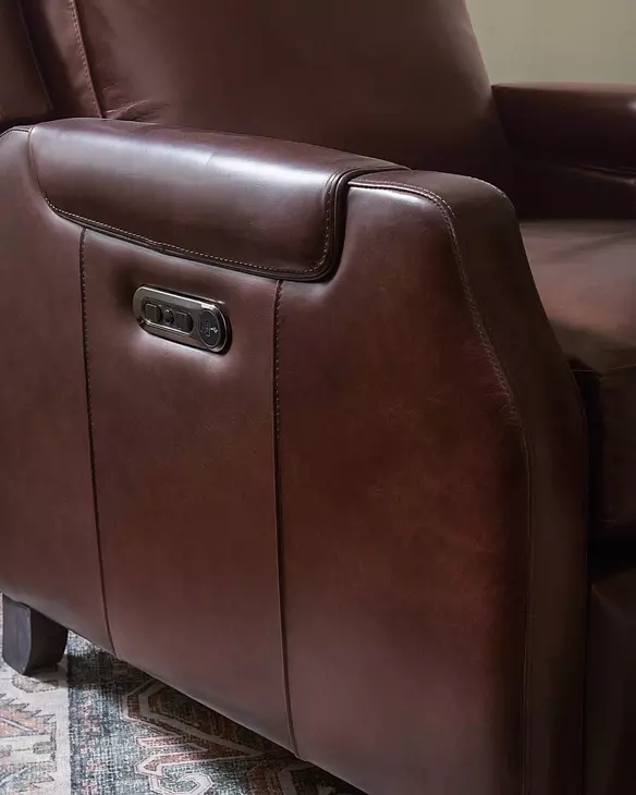 Nelson Dark Roast Leather Power Recliner with Power Headrest